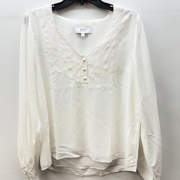 Textile Elizabeth James Size M Lace Trim Pintuck Peasant Blouse Long Slv White - Picture 1 of 6